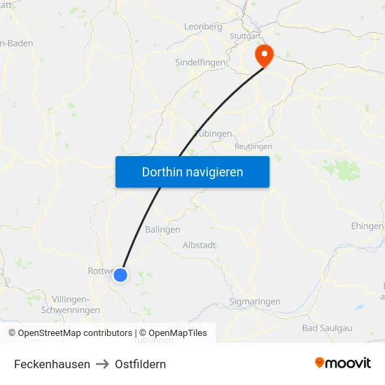 Feckenhausen to Ostfildern map