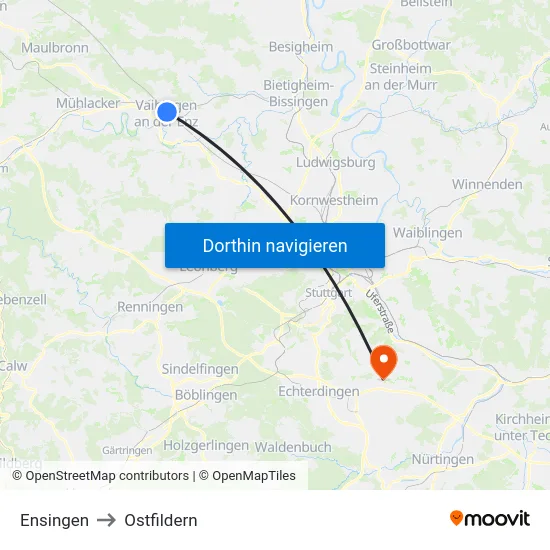 Ensingen to Ostfildern map