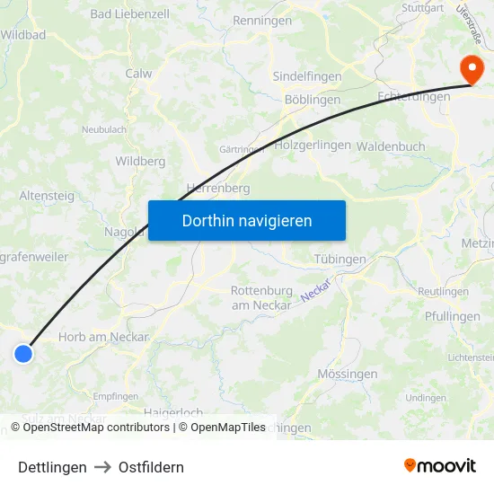 Dettlingen to Ostfildern map