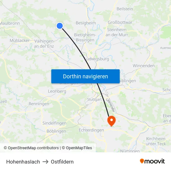 Hohenhaslach to Ostfildern map