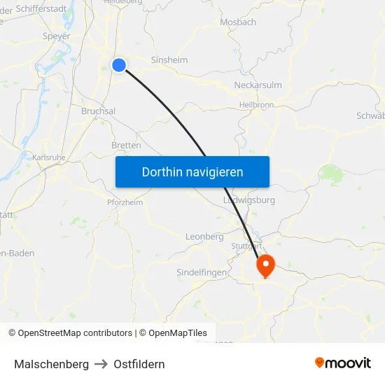 Malschenberg to Ostfildern map