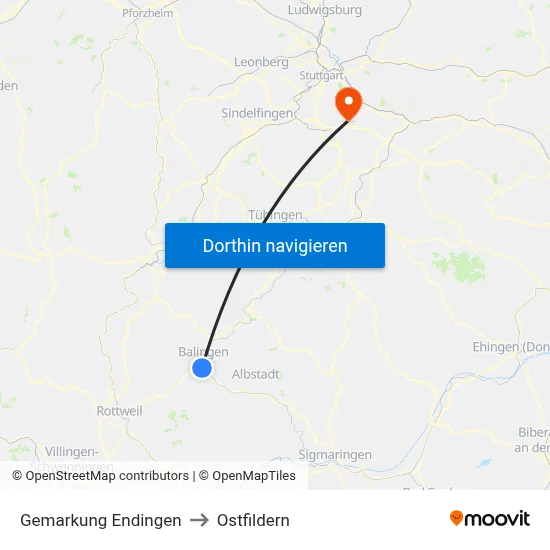Gemarkung Endingen to Ostfildern map