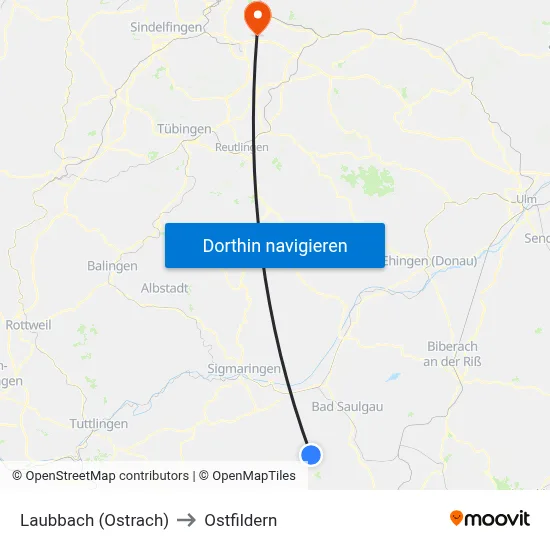 Laubbach (Ostrach) to Ostfildern map