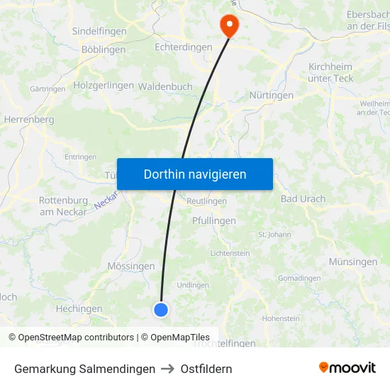 Gemarkung Salmendingen to Ostfildern map