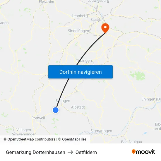 Gemarkung Dotternhausen to Ostfildern map