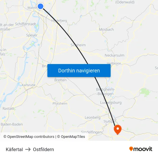 Käfertal to Ostfildern map