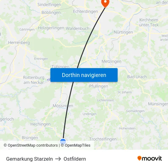 Gemarkung Starzeln to Ostfildern map