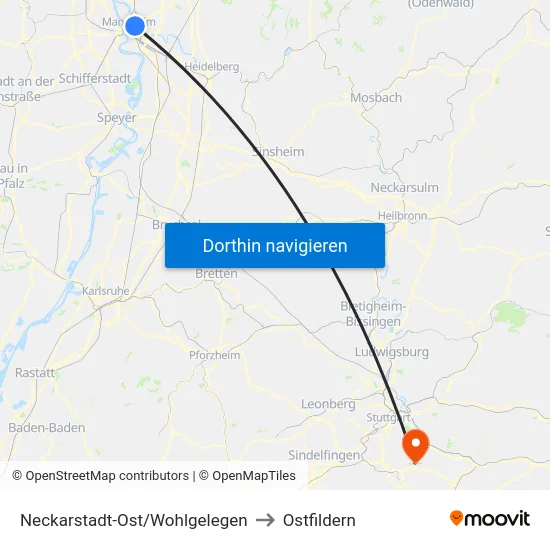 Neckarstadt-Ost/Wohlgelegen to Ostfildern map