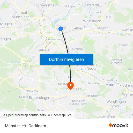 Münster to Ostfildern map