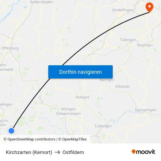 Kirchzarten (Kernort) to Ostfildern map