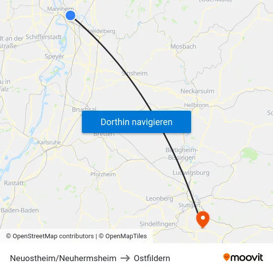 Neuostheim/Neuhermsheim to Ostfildern map