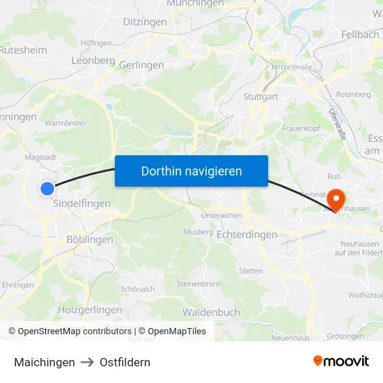 Maichingen to Ostfildern map