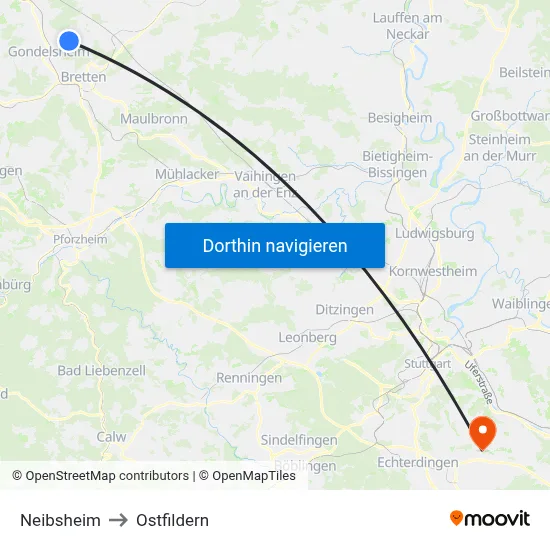 Neibsheim to Ostfildern map