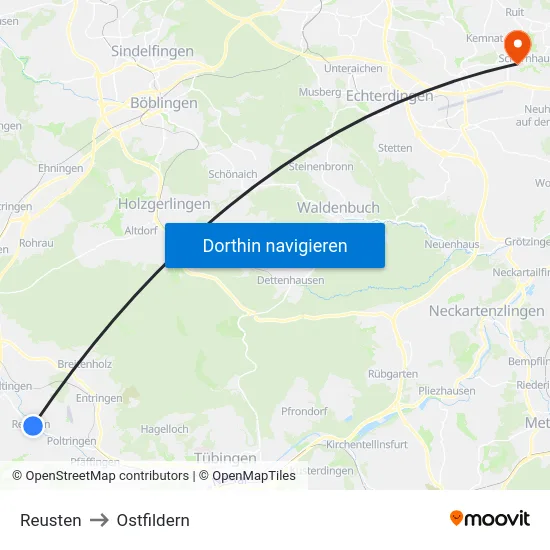 Reusten to Ostfildern map