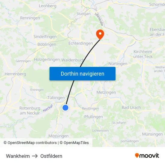Wankheim to Ostfildern map