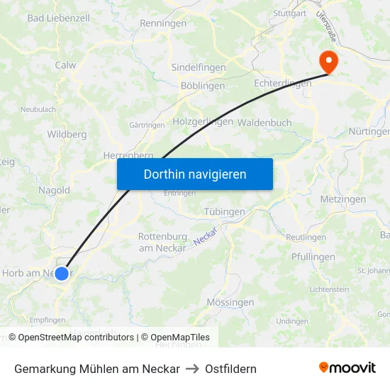 Gemarkung Mühlen am Neckar to Ostfildern map