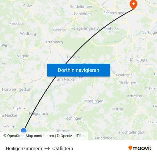Heiligenzimmern to Ostfildern map