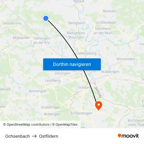 Ochsenbach to Ostfildern map