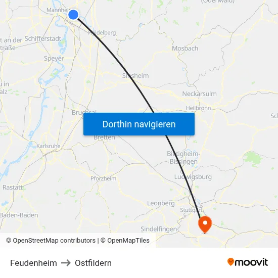Feudenheim to Ostfildern map