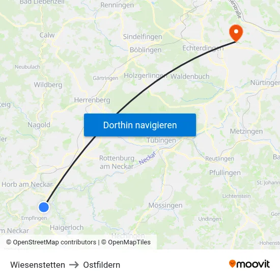 Wiesenstetten to Ostfildern map