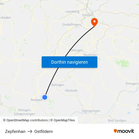 Zepfenhan to Ostfildern map