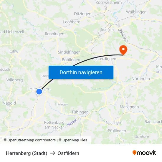 Herrenberg (Stadt) to Ostfildern map