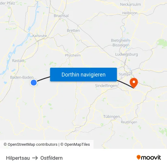 Hilpertsau to Ostfildern map