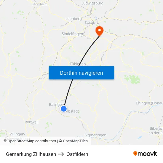 Gemarkung Zillhausen to Ostfildern map