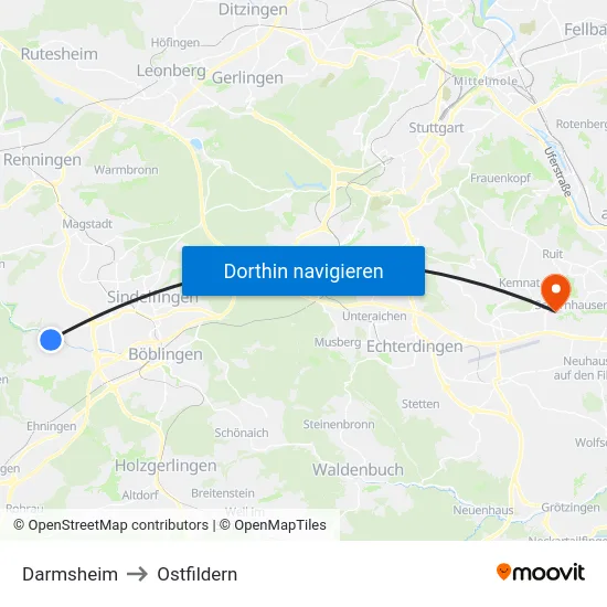 Darmsheim to Ostfildern map