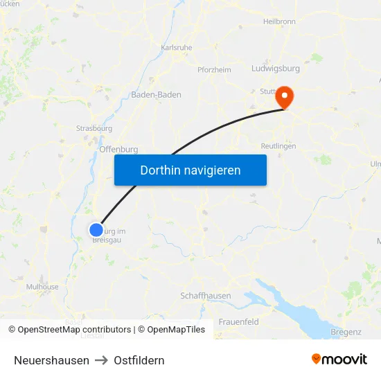 Neuershausen to Ostfildern map