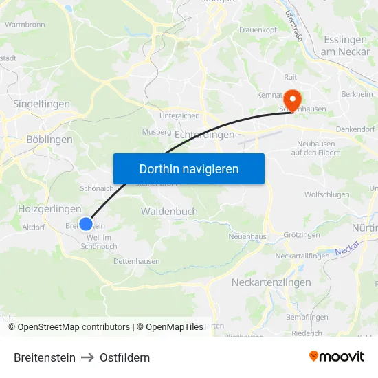 Breitenstein to Ostfildern map