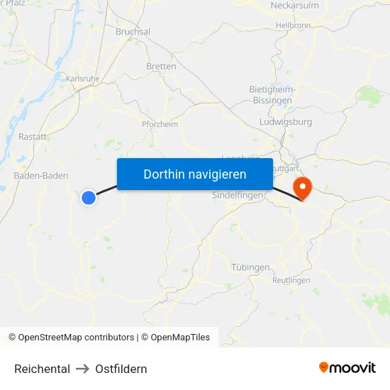 Reichental to Ostfildern map