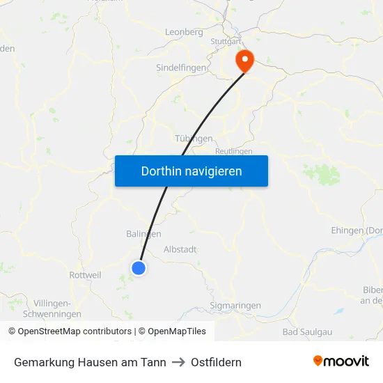 Gemarkung Hausen am Tann to Ostfildern map