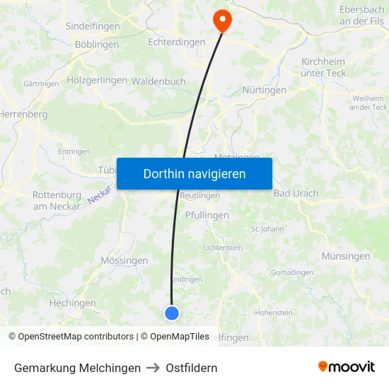 Gemarkung Melchingen to Ostfildern map
