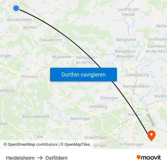 Heidelsheim to Ostfildern map