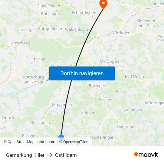 Gemarkung Killer to Ostfildern map