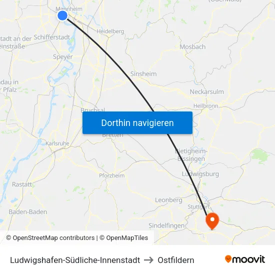 Ludwigshafen-Südliche-Innenstadt to Ostfildern map