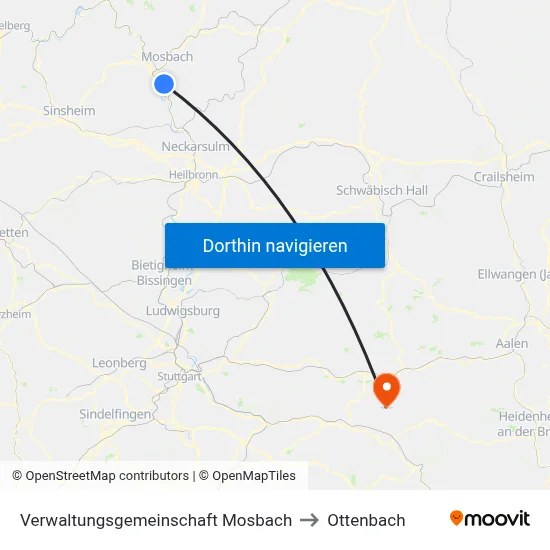 Verwaltungsgemeinschaft Mosbach to Ottenbach map