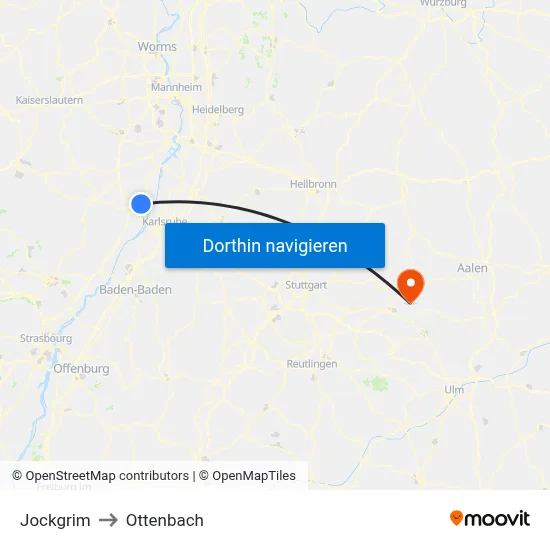 Jockgrim to Ottenbach map