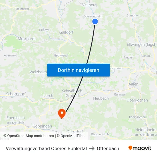 Verwaltungsverband Oberes Bühlertal to Ottenbach map