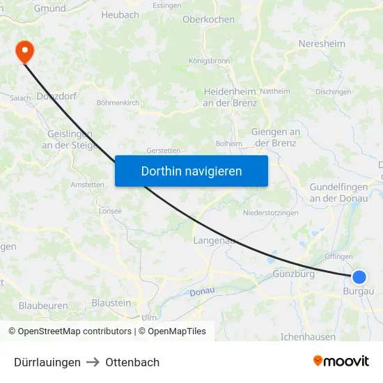 Dürrlauingen to Ottenbach map