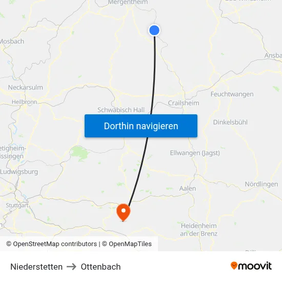 Niederstetten to Ottenbach map