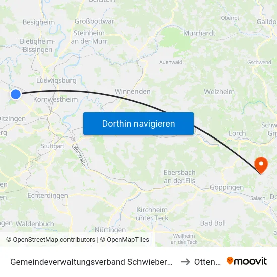 Gemeindeverwaltungsverband Schwieberdingen-Hemmingen to Ottenbach map