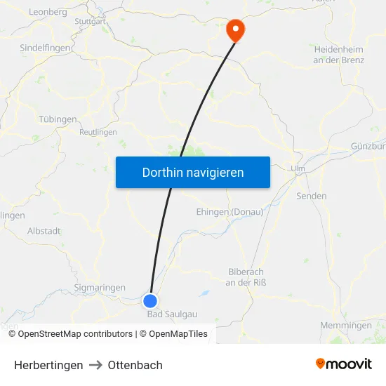 Herbertingen to Ottenbach map