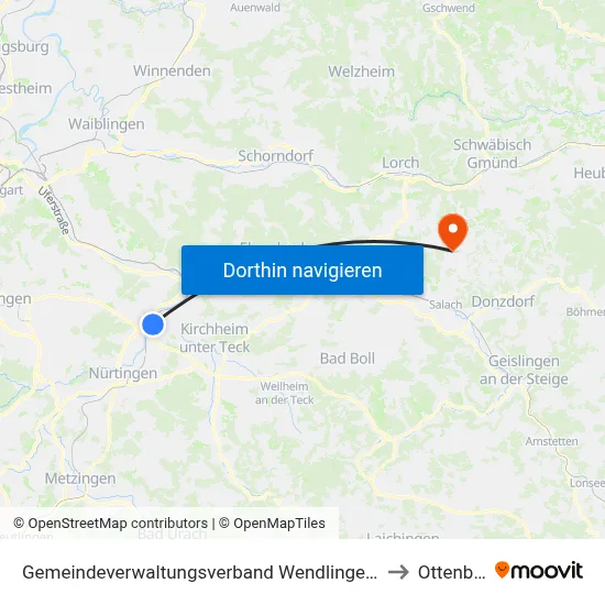 Gemeindeverwaltungsverband Wendlingen am Neckar to Ottenbach map