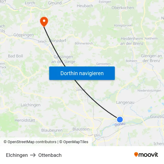 Elchingen to Ottenbach map