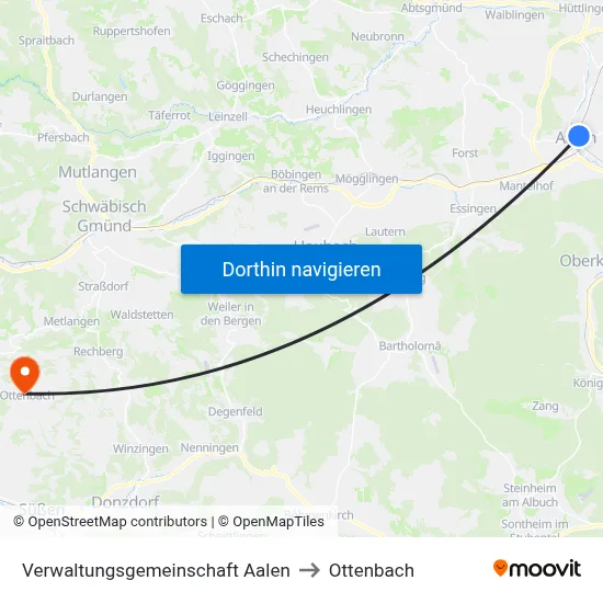 Verwaltungsgemeinschaft Aalen to Ottenbach map