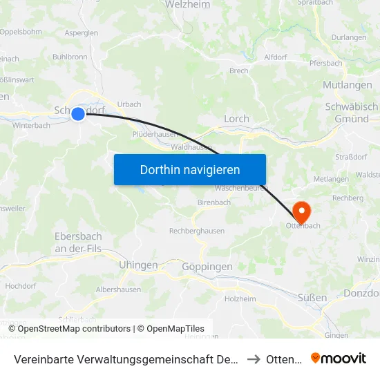 Vereinbarte Verwaltungsgemeinschaft Der Stadt Schorndorf to Ottenbach map