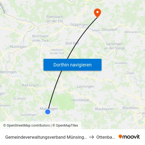 Gemeindeverwaltungsverband Münsingen to Ottenbach map