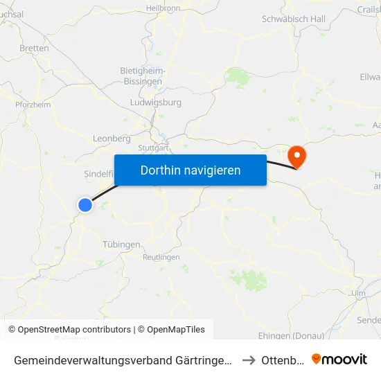 Gemeindeverwaltungsverband Gärtringen/Ehningen to Ottenbach map